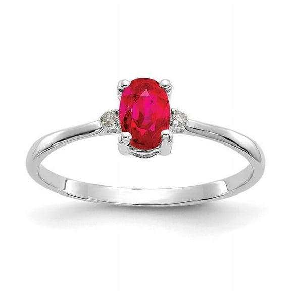 Primal Gold 10 Karat White Gold Genuine Diamond and Ruby Birthstone Ring