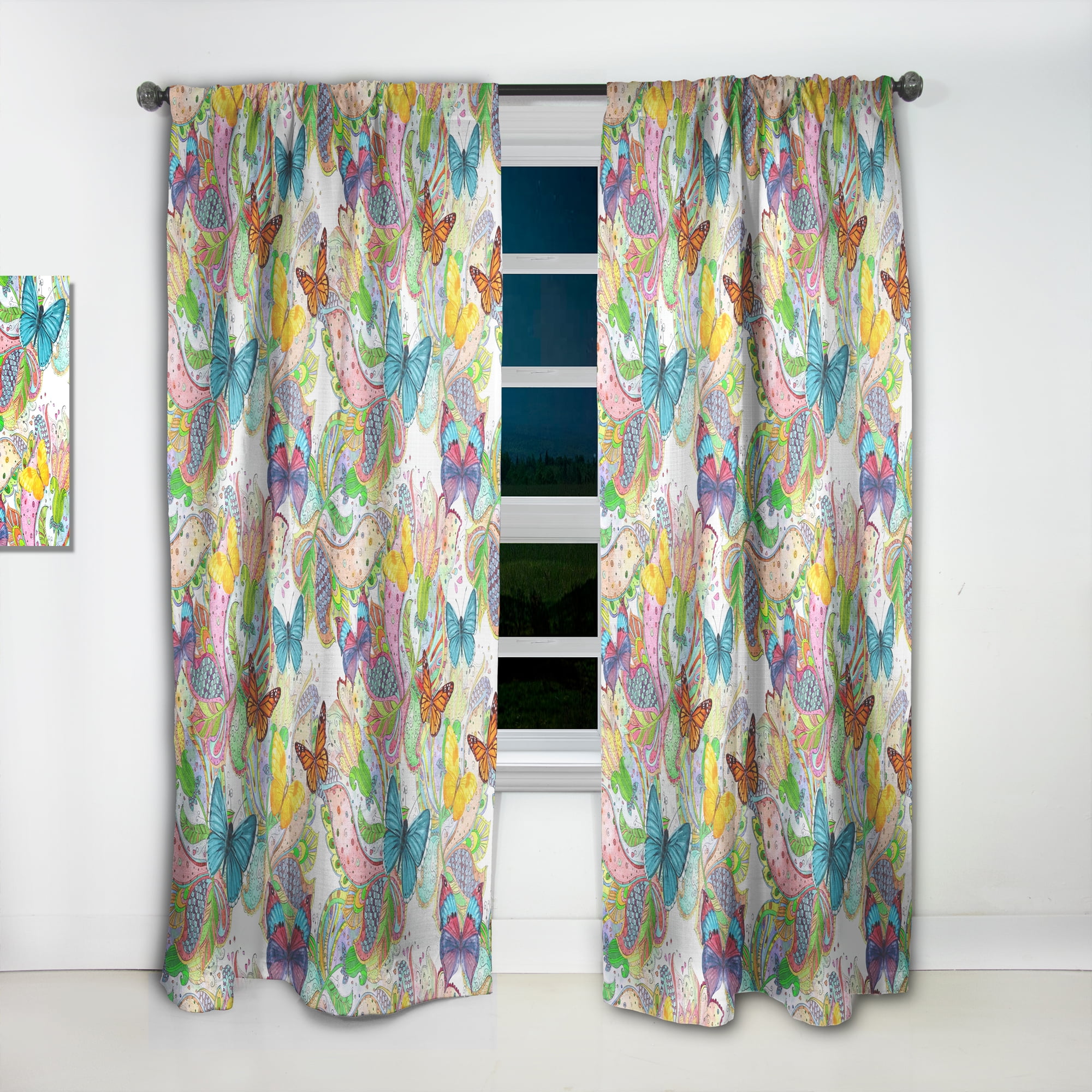 Designart 'Bohemian Colorful Butterflies' Floral Curtain Panel