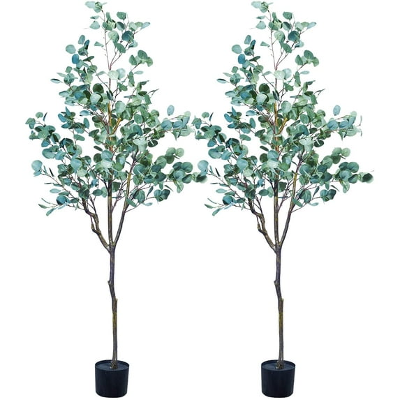 Maydear Artificial Eucalyptus in Pot Faux Houseplant Home Decoration Trees, for Indoor Outdoor House Home Office Garden Modern Decoration Housewarming Gift, 63”, 2 Pack
