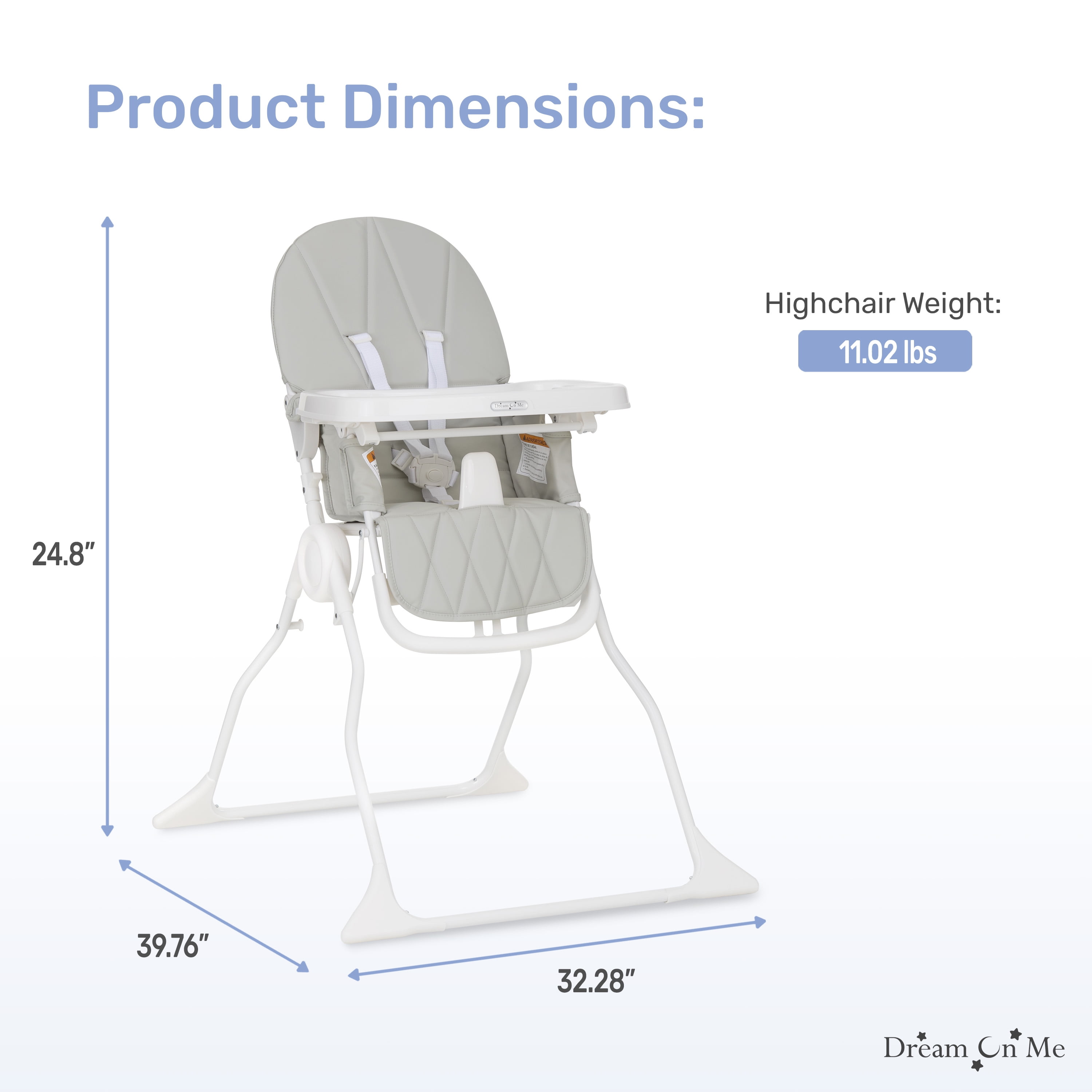 Dream On Me Snack and Stow Baby high Chair, Easy to fold and Store Travel high Chair, Removable and Three Position Adjustable Tray Portable high Chair, Koala Gray