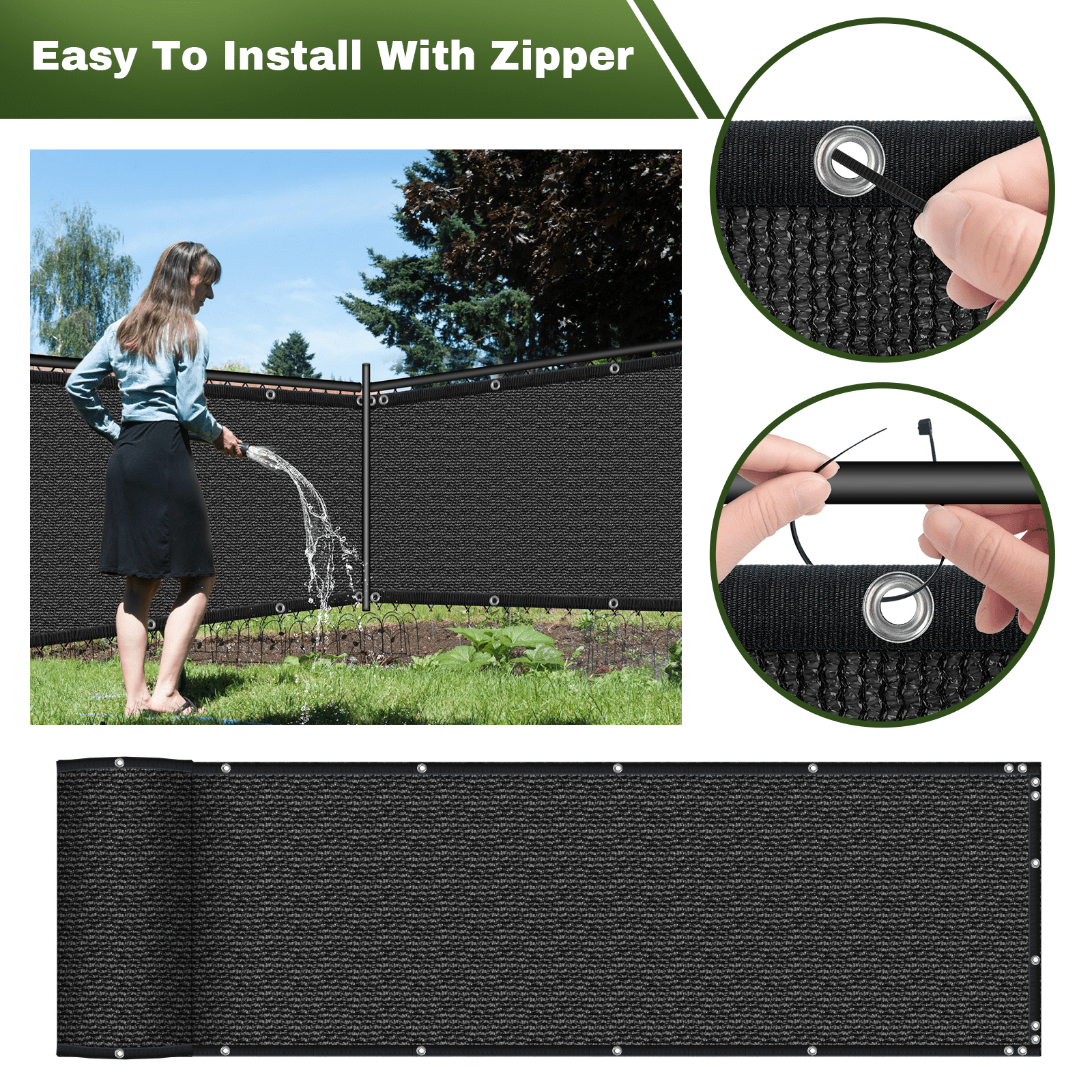 Privacy Fence Screen Outdoor Balcony Shade Cloth with 90% Shade Rating, Black 4'x50'