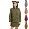 thumbnail image 5 of yardsong Flannel Pajamas for Women Women's Fleece Hooded Nightgown Long Sleeve Flannel Night Dress Fuzzy Sleepwear Pajama with Pockets Army Green,XL, 5 of 9
