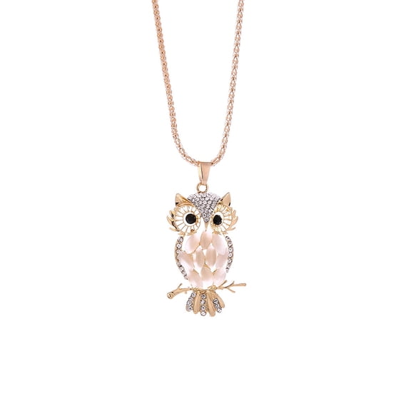 Birthday Gift Fashion Women Colorful Owl Crystal Rhinestone Cute Pendant Sweater Necklace Necklaces Non Tarnish Chain Necklace, Long Necklaces Jewelry Gift