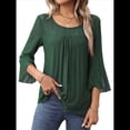 thumbnail image 2 of Blusa Elegante con Volantes para Mujer, 3/4, Cuello Redondo, Doble Capa, , Túnica. Verde Oscuro XL, 2 of 9
