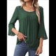 thumbnail image 2 of Blusa Elegante con Volantes para Mujer, 3/4, Cuello Redondo, Doble Capa, , Túnica. Verde Oscuro XL, 2 of 9