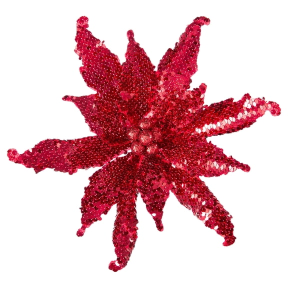Red Sequin Poinsettia Christmas Clip Ornament, 12", by Holiday Time