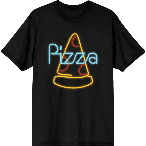 My Pizza Day Neon Pepperoni Pizza Slice Crew Neck Short Sleeve Adult T-shirt-Medium-Black