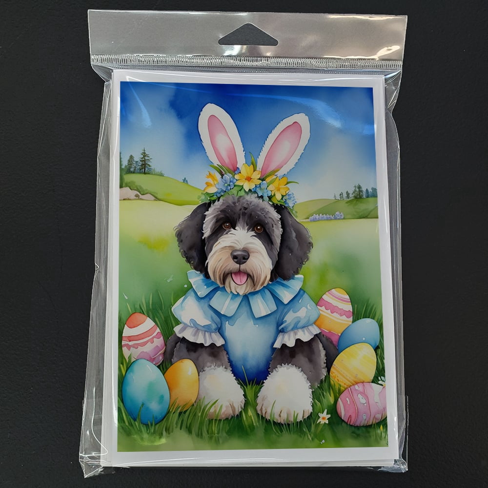 Portuguese Water Dog Easter Egg Hunt Greeting Cards Pack of 8 7 in x 5 in