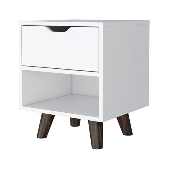 Depot E-Shop Nightstand with Spacious Drawer, Open Storage Shelf and Chic Wooden Legs, Black