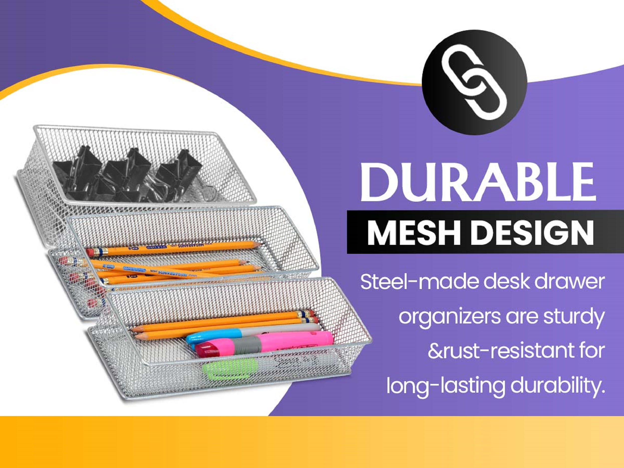 YBM Home White Mesh Desk Drawer Organizer Tray for Home and Office - Multipurpose Storage Holder, 2521-2