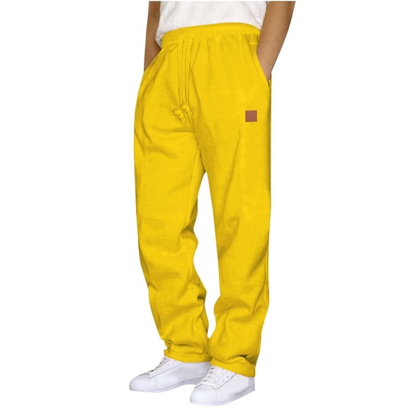 MXUIKV Sweatpants for Men Plus Size Loose Fitted Straight Leg Gym Running Athletic Trousers with Pockets(X-Large,Yellow)