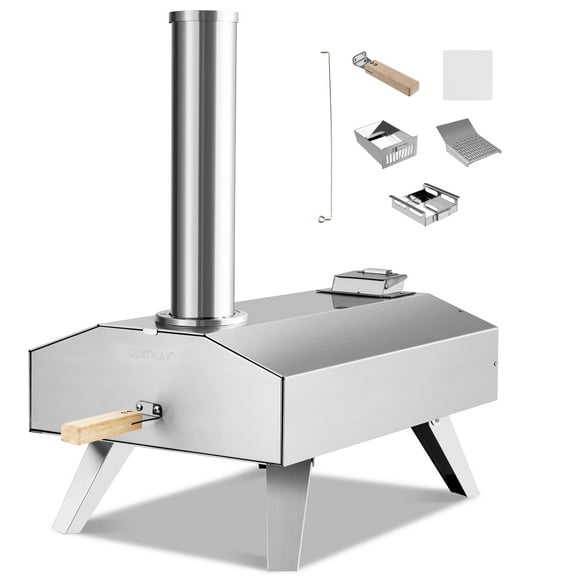 Topbuy Outdoor Pizza Oven, Portable Stainless Steel Wood Pellet Pizza Stove with 12" Pizza Stone