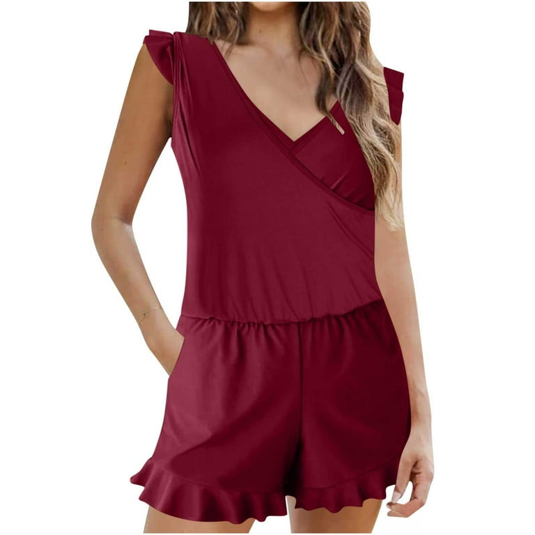 Women's Swim Romper with Built-in Bra and Pockets Solid Color