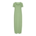 thumbnail image 4 of GaThRRgYP Women's Bohemian Short Sleeve Dress,Women's Large Pocket Solid Color Dress Round Neck Short Sleeved Dress Green XXXXL, 4 of 6