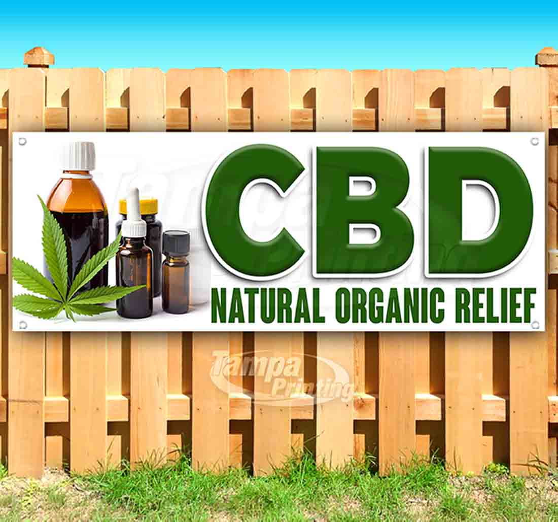 CBD NATURAL ORGANIC RELIEF Advertising Vinyl Banner Flag Sign Many Sizes 
