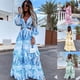 thumbnail image 2 of Mujer túnica playa cubrir 2022 verano Sexy cuello en V espalda descubierta ahueca hacia fuera la manga de la linterna Maxi vestido femenino Club fiesta vestidos largos Tan Jianjun  unisex, 2 of 2