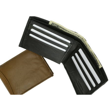 menswallet - Mens Lambskin Leather Bifold Wallet with ID Flap 1183 (C) Black - 0