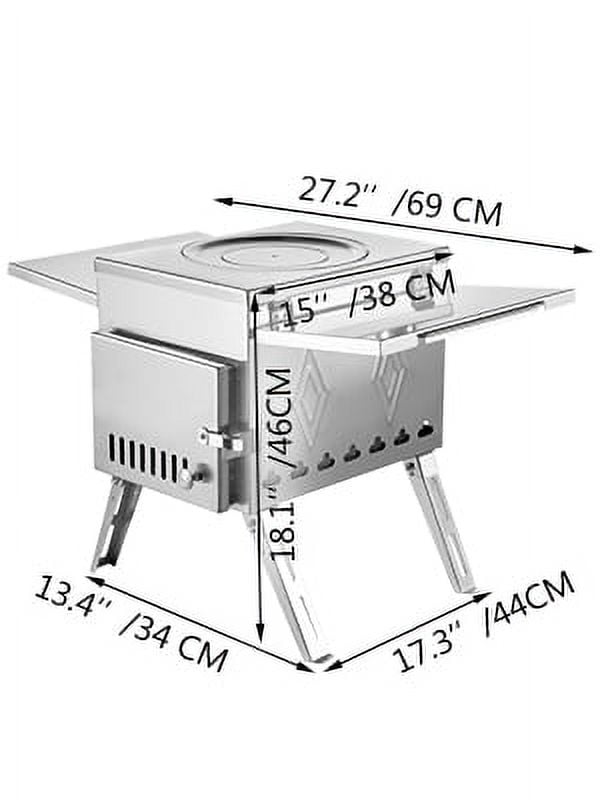 VEVOR Tent Wood Stove 18.1x15x27.2 inch, Camping Wood Stove 304 Stainless Steel with Folding Pipe, Portable Wood Stove 113 inch Total Height for Camping, Tent Heating, Hunting, Outdoor Cooking