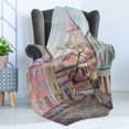 thumbnail image 4 of Landscape Soft Flannel Fleece Blanket, Watercolored Effect Street with Paved Stones Rocks Tower Houses People Rural Art, Cozy Plush for Indoor and Outdoor Use, 50" x 60", Multicolor, by Ambesonne, 4 of 5
