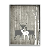 Stupell Industries Woodland Deer Family Trio Rustic Birch Trees Modern Painting Gray Framed Art Print Wall Art, 16 x 20, Design by Ashley Calhoun