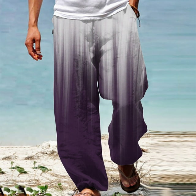 Pantalones largos de verano para hombre, informales, a la moda, con estampado degradado, cintura elástica, rectos