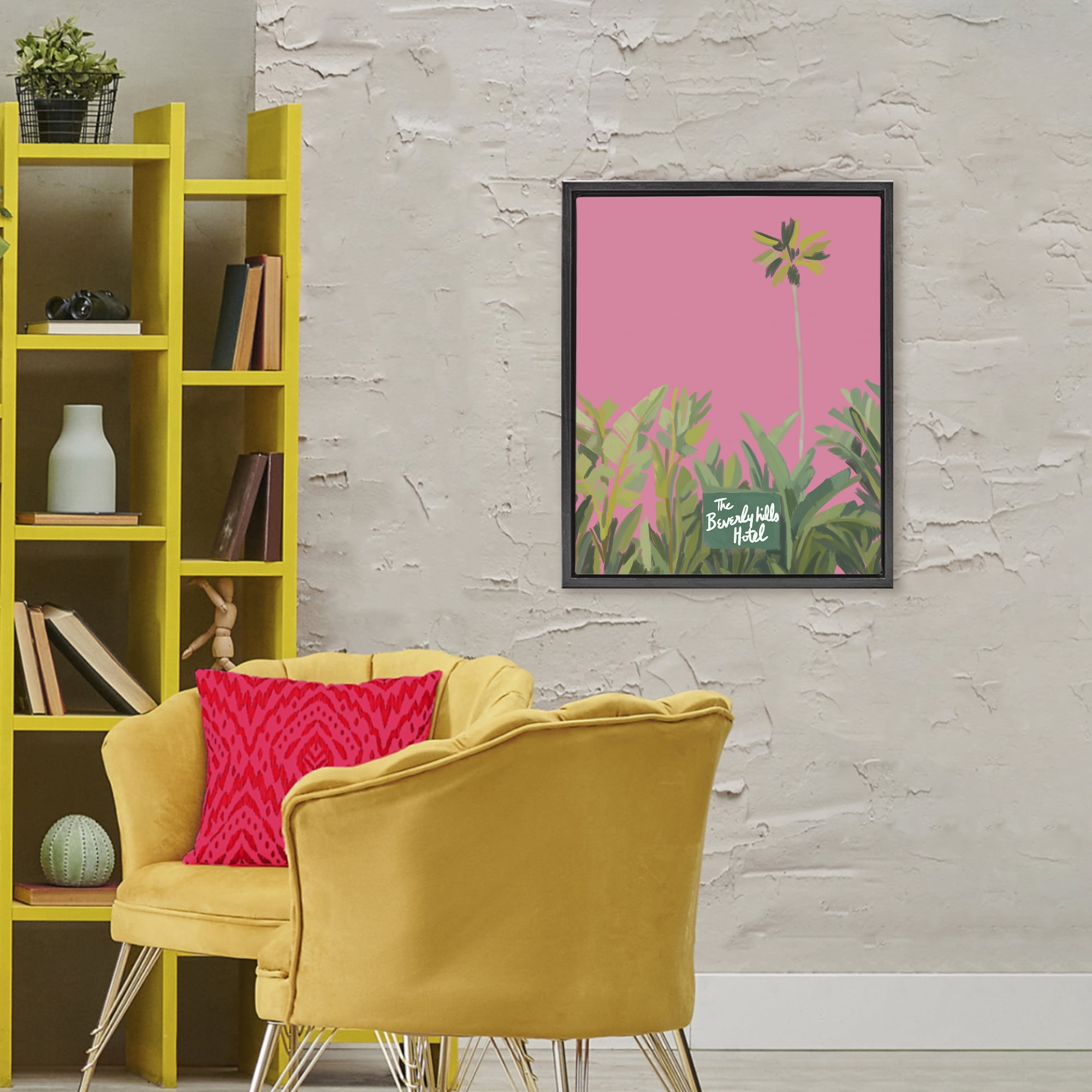 Stupell Industries Beverly Hills Pink & Green Black Framed Floater Canvas Wall Art, design by Amelia Noyes