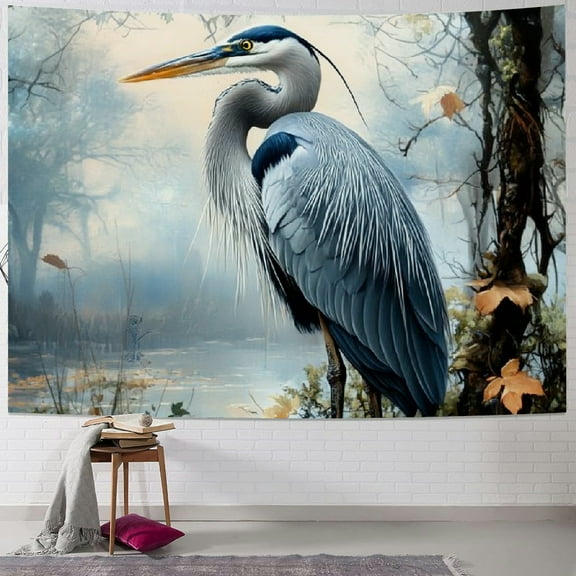 Patifu Blue Heron Nature Tapestry Wall Hanging Unique Style Graphic Tapestries Home Wall Decor Art Living Room Bedroom Apartment Farmhouse Dorm 40x30inch