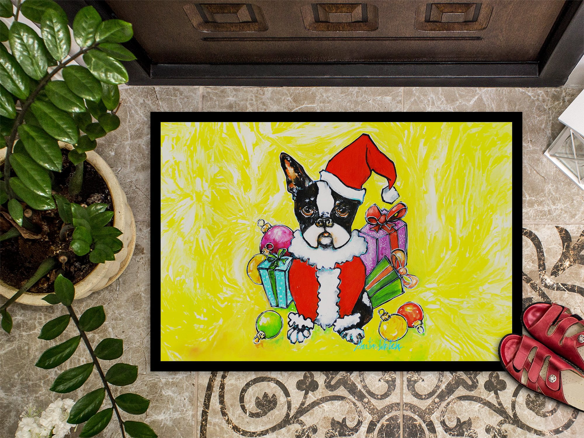 Carolines Treasures MW2026MAT 18 x 27 in. Boston Terrier Stinker That Stole Christmas Doormat
