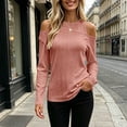 thumbnail image 2 of Ke1Clo Cold Shoulder Tops for Women Long Sleeve Round Neck Slim Fit Casual Sweater Fall Winter Fashion Solid Soft Comfy Pullover Pink XXL, 2 of 5
