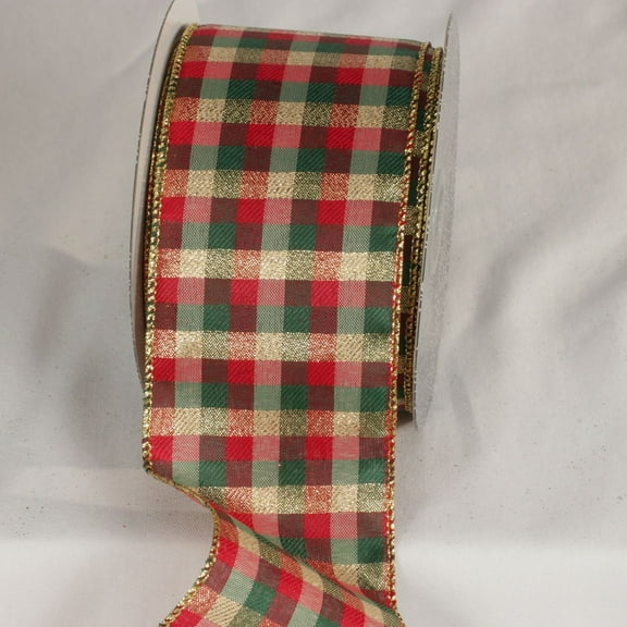 The Ribbon People Green and Gold Tartan Wired Craft Ribbon 3" x 20 Yards