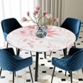 thumbnail image 5 of Elastic Fitted Round Tablecloth, Pink Floral Art Waterproof Stretch Table Cover for 45"-54" Tables, Watercolor Botanical Spring Flowers Washable Outdoor Tablecloths for Patio, Picnic, Camping, 5 of 9
