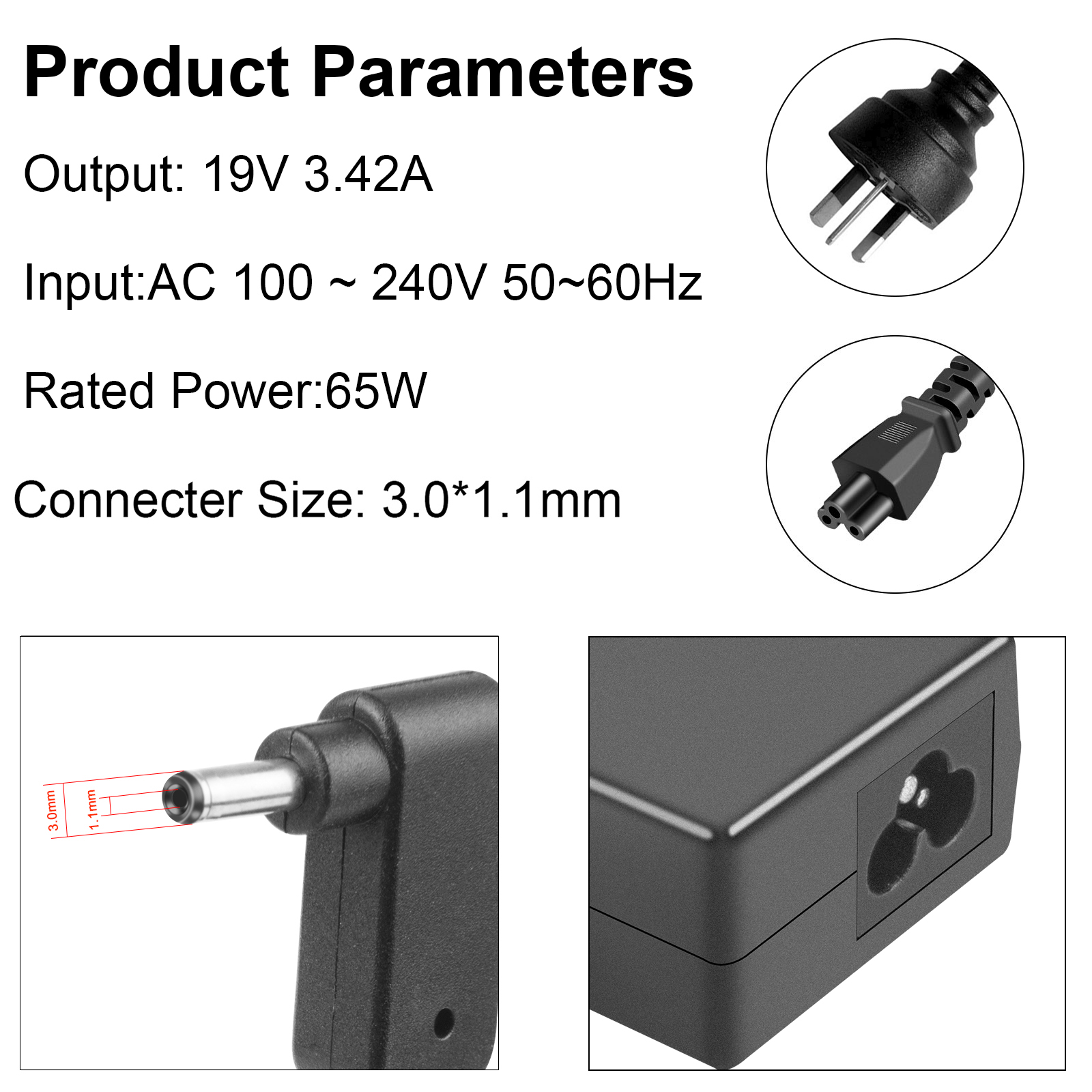 65W Laptop Charger for Acer Aspire 1 3 5 A515-44 A515-45 A515-46 A515-54 A515-54G A515-55 A515-56 A514-54 N15Q8 N15Q9 N16P1 N20C5;Chromebook C738T C720 C740; Spin 1 3 5; Swift 3 Power Cord
