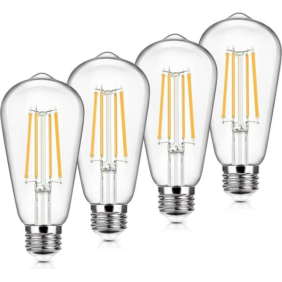 CERPXFF-4-Pack Vintage LED Edison Bulbs 100W Equivalent 1400LM High Brightness 8W ST58 LED Filament Light Bulbs 3000K Warm White E26 Medium Base CRI90  Antique Clear Glass for Home Dinning Room, Non-