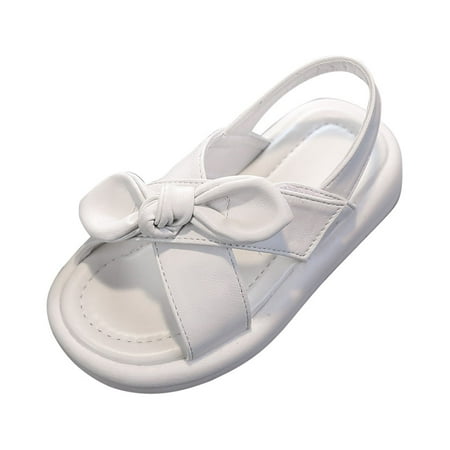 

Lovskoo Toddler Girls Shoes 15 Months-8 Years Slingback Sandals Baby Cute Trendy Solid Color Bow Non-Slip Soft Sole Beach Sandals White