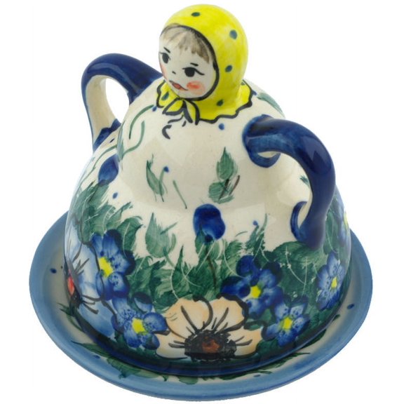 Polish Pottery 4¼-inch Cheese Lady (Spring Bouquet Theme) Signature UNIKAT Hand Painted in Boleslawiec, Poland   Certificate of Authenticity