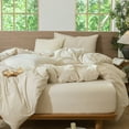 thumbnail image 2 of MooMee Striped Duvet Cover Set King 100% Washed Cotton Linen Like Textured Breathable 3-Piece (Almond Milk Grey& White Wide Stripes), 2 of 8