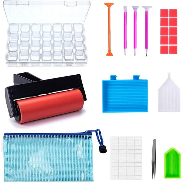 22 piezas de herramientas y accesorios de pintura de diamantes 5D con rodillo de pintura de diamantes y caja de bordado de diamantes para adultos o niños Adepaton LRWJ024