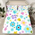 thumbnail image 2 of Feelyou Cute Cartoon Floral Bed Sheets, Cartoon Blue Flower King Sheets, Teens Kids Boys Girls Sheet Set, Luxury Bedroom Decor, 4-Piece, 2 of 7