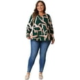 thumbnail image 3 of DARING DIVA Women's Plus V Neck Long Sleeves Casual Blouse 2X Green, 3 of 6