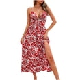 thumbnail image 1 of Femmes Été Décontracté Plage Robe Profonde Plongeant V-Cou Sleevleess Longue Robe Imprimé Floral Plage Robe de Soleil, 1 of 4