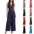 thumbnail image 4 of Women Sleeveless V Neck Wide Leg Jumpsuit Casual Stretch Summer Outfit, 4 of 4