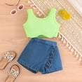 thumbnail image 2 of LAPAKIDS Baby Girls Summer Clothes 6-9 Months Sleeveless Tank Top & Ruffle Denim Shorts 2Pcs Casual Outfits, 2 of 7