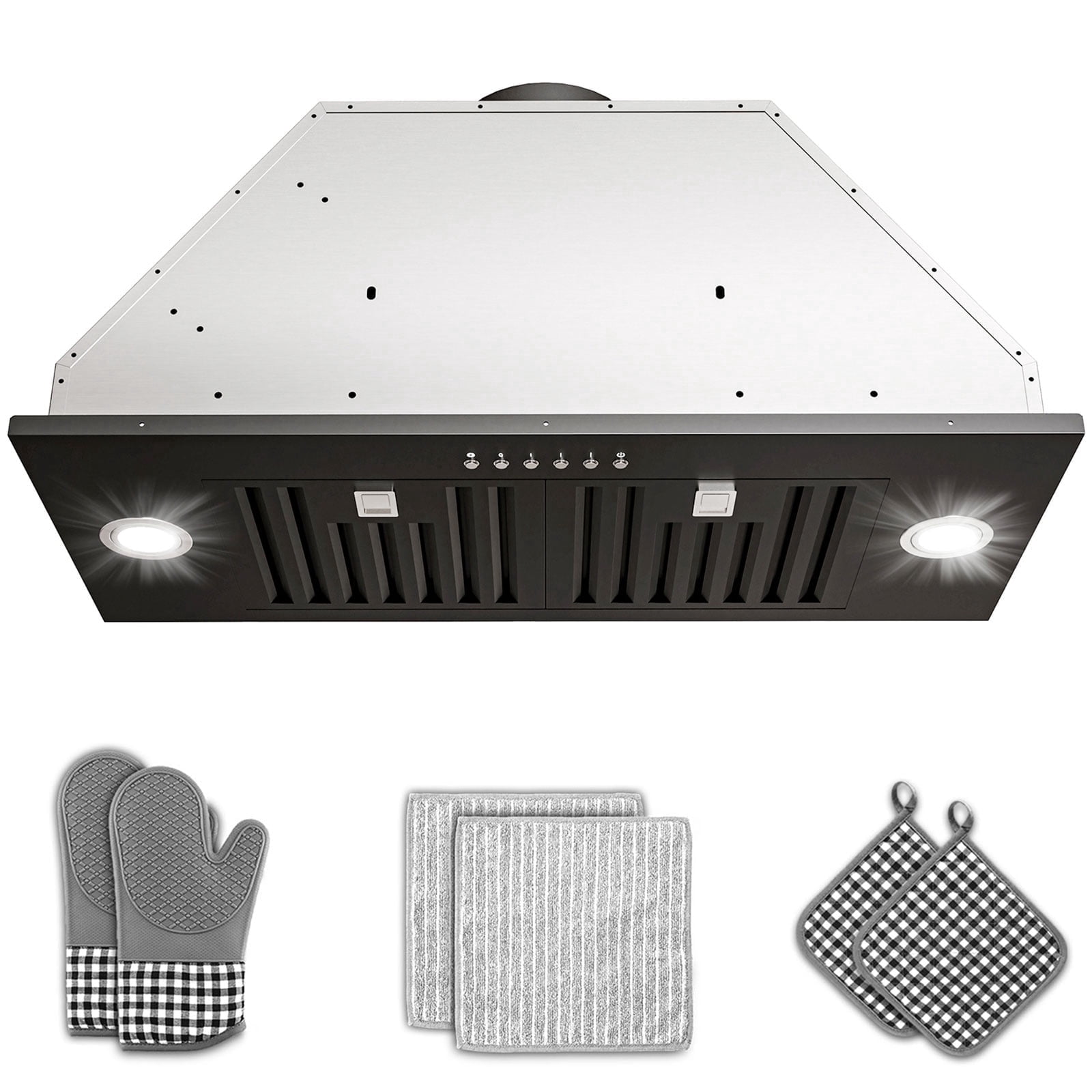 GIMSOL 30" Insert Range Hood, 900 CFM, 4-Speed, Button Control, Black Stainless Steel, Ducted/Ductless