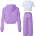 thumbnail image 4 of Trupants Girls Purple 3-Piece Sporty Outfit Set - 100% Polyester Quick-Dry Hoodie + T-Shirt + Pants, Easy Care Casual Kids Activewear for 4-12 Years,Size 9-10T, 4 of 4