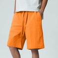thumbnail image 2 of BXINGOHAI Mens Linen Shorts Casual Elastic Waist Drawstring Summer Beach Shorts Pockets Classic Fit Orange,L, 2 of 6