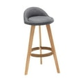 thumbnail image 3 of Taburete de bar Gloria alto con estructura de Madera y respaldo bajo Lino gris, 3 of 9