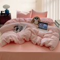 thumbnail image 4 of 2 Pieces Girl Pink Plaid Bedding Set Pink Grid Geometric Pattern Comforter Cover Soft Plaid Microfiber Twin Duver Cover Set, 4 of 5
