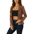 thumbnail image 4 of INSPIRE CHIC Women's Faux Leather Jacket Notched Lapel Button-Down Blazer Coat with Pockets L Brown, 4 of 6