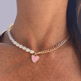 thumbnail image 4 of Pearl and Chain Statement Heart Necklace white, 4 of 4