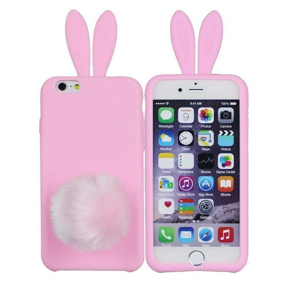 iPhone 6_6s Cover_Hecheng Cute Long Ear Rabbit with Furry Tail Silicone ...